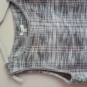 MAC STUDIO Tweed Sleeveless Blouse Black White & Pink Braided Detail Hem XL NWT